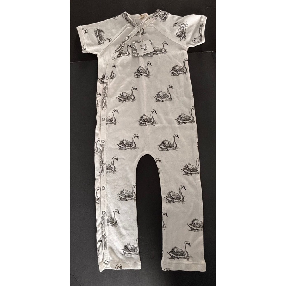 Kate‎ Quinn 2T Romper Unisex Organic Cotton Swan Short Sleeve Cream Black New